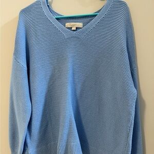 LOFT Light Blue V-Neck Ribbed Knit Sweater